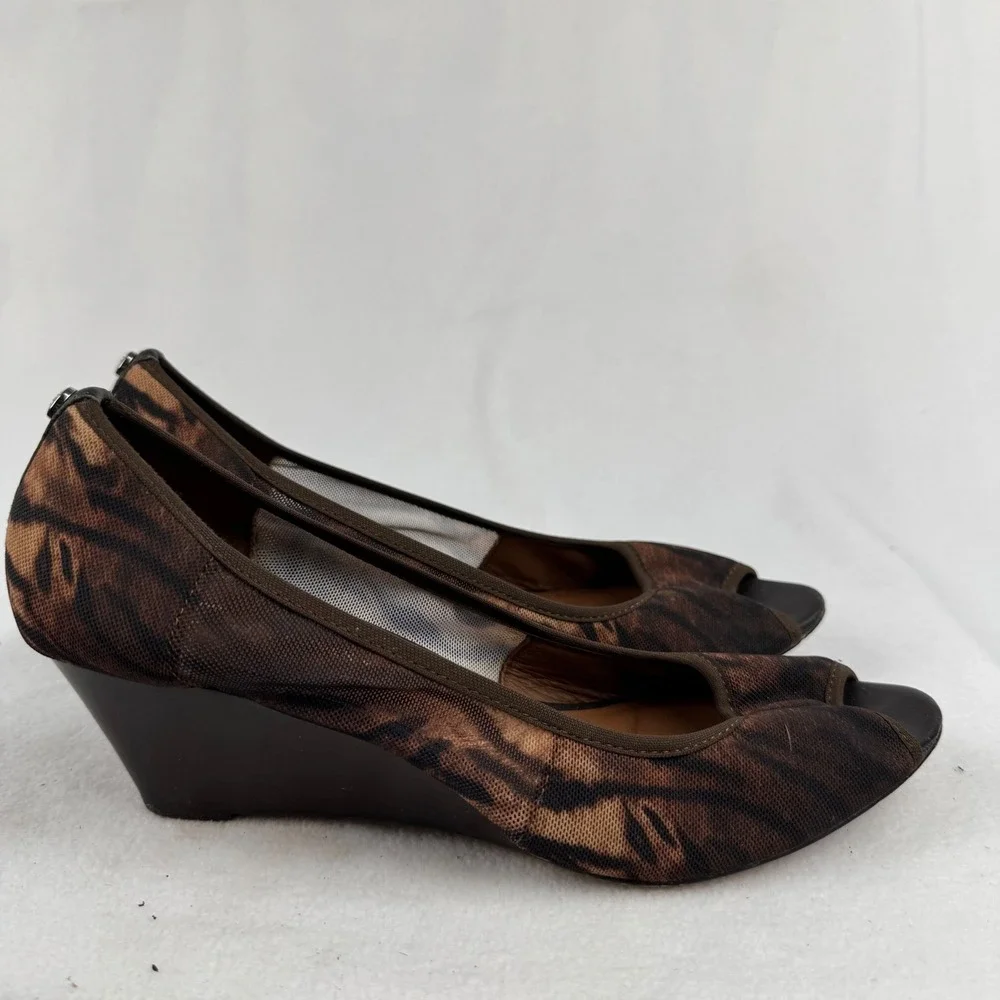 Donald J. Pliner Brown and Black Tiger-Print Wedge Peep-Toe Shoes